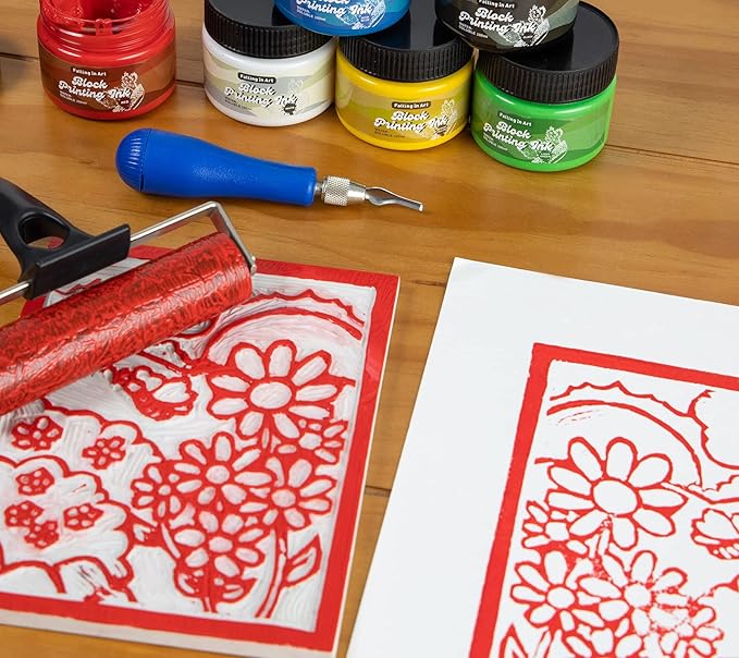 Falling in Art Water-Soluble Block Printing Ink, 6-Color Printmaking Ink Set for Linoleum Block, 3.5 floz