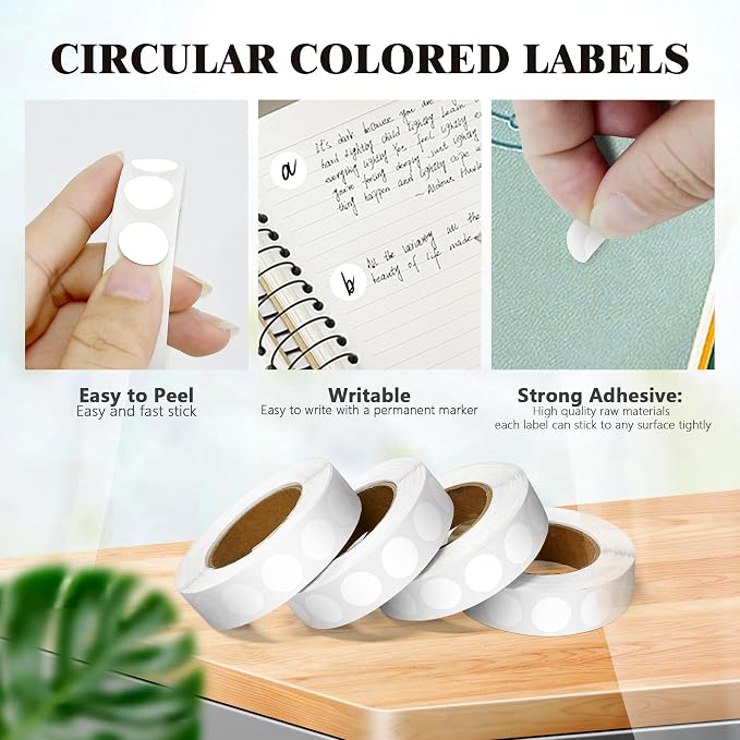 4 Rolls 4000 Dot Stickers 1/2 Inch Round Color Coding Label(White) | Circle Stickers 0.5 Inch Colorful Coding Label Sticker for Office,Student,Classroom