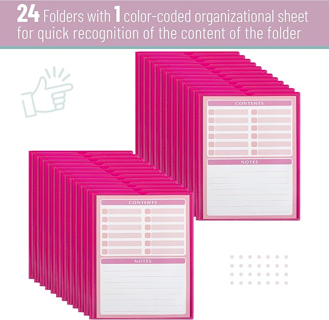 Mr. Pen- Plastic Folders with Pockets and Prongs, 24 Pack, Letter Size, Magenta, Flexible Plastic Folders with Prongs, Clear Front Pocket and Card Slot