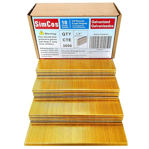18 Gauge 1/4" Narrow Crown Staples, Galvanized Upholstery Staples for 18 GA Pneumatic or Electric Stapler or Staple Gun (1-1/4"-3000 PCS)