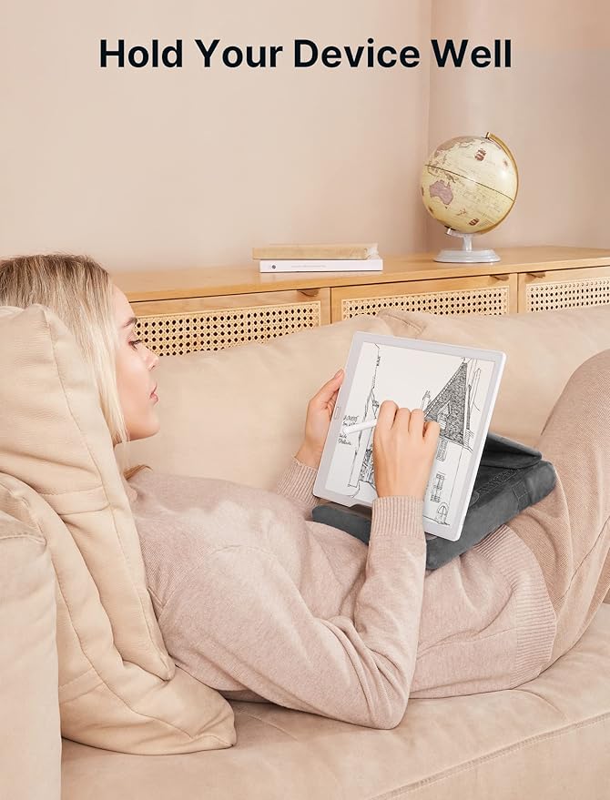JSAUX Tablet Pillow Stand, Tablet Stand Holder Dock for Lap, Bed and Desk Compatible with iPad Pro 11 10.5 9.7 10.2 Air Mini, Kindle, Tablets, Phones, E-Reader, Books and More 4-10.9'' Devices Grey
