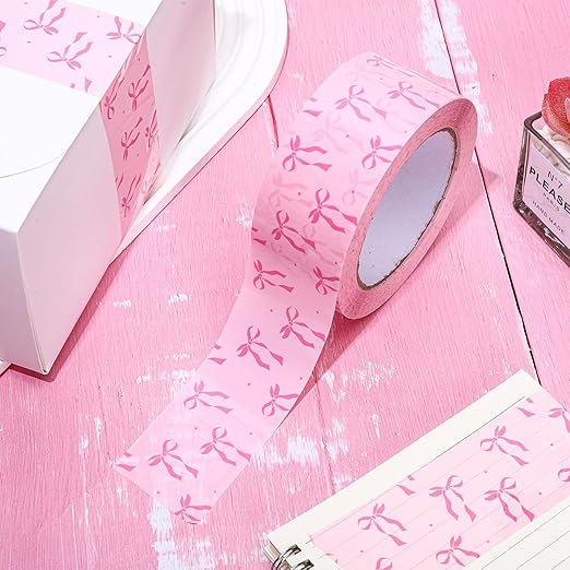 Whaline 109 Yard Pink Bow Packing Tape Pretty Bow Decorative Gift Wrapping Tape Waterproof Shipping Tape for Small Business DIY Crafts Box Carton Decor