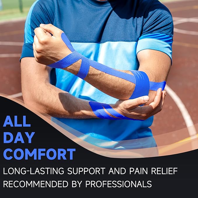 CKeep Kinesiology Tape, Uncut 2 Rolls, Original Cotton Elastic Premium Athletic Tape,Latex Free Hypoallergenic, 2inch x 16ft, Blue