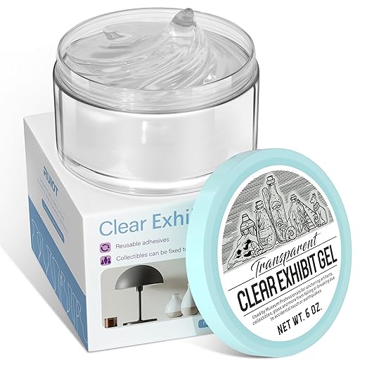 6 oz Clear Exhibit Gel, Reusable Museum Exhibit Putty to Keep Collections in Place, Removable & No Residue Exhibit Wax Fixed Decorations and Collection to Prevent Falling, Vibration.