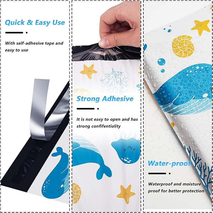 Ocean Printed Poly Mailer 6x9 Inch 100 Pcs, Waterproof and Tear-Resistant Shipping Bags for Clothing, Strong Mailing Bags with Self-Seal, Cute Packaging Bags for Small Business