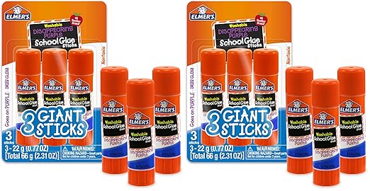 Elmer's Disappearing Purple School Glue Sticks, Washable, 22 Grams, 3 Count - Poster, Vision Board, Back to School Supplies, #1 Teacher Brand (Pack of 2)