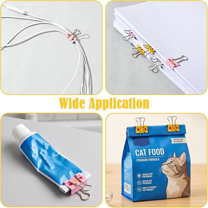 32Pcs Cute Binder Clips, 3/4 Inch (19 mm) Small Binder Clips | Colored Paper Clip, Paper Clamps for School Teachers Office Supplies (Light Yellow, Dark Yellow, Pink, White)