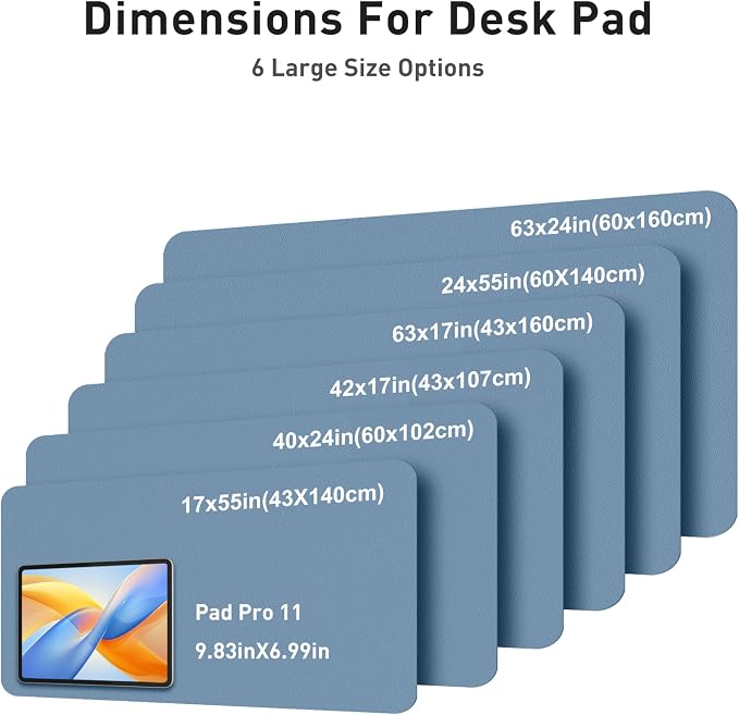 Aothia Faux Leather Desk Mat - Large Mouse Pad, Non-Slip PU Leather Blotter, Waterproof Writing Surface for Office and Home (Denim Blue, 63" x 17")