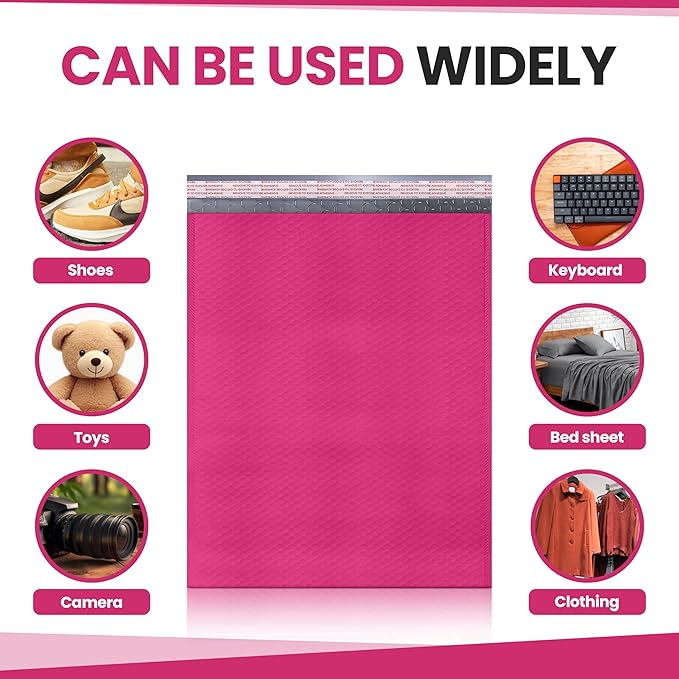 Hot Pink Poly Bubble Mailers 14.50x20 Inch #7 | Self Seal Large Padded Envelopes | Air Cushioned Bubble Mailer | Usable Size 14.25x19 Inch | Waterproof Lightweight Mailing Shipping Bags | 15 Pack