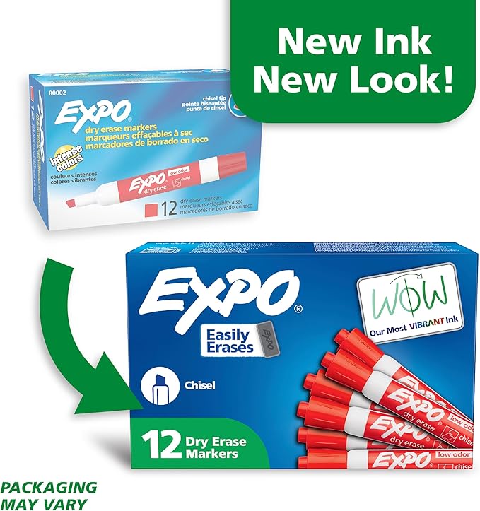 EXPO Low Odor Dry Erase Markers Chisel Tip Red 144 Count, Pack of 12