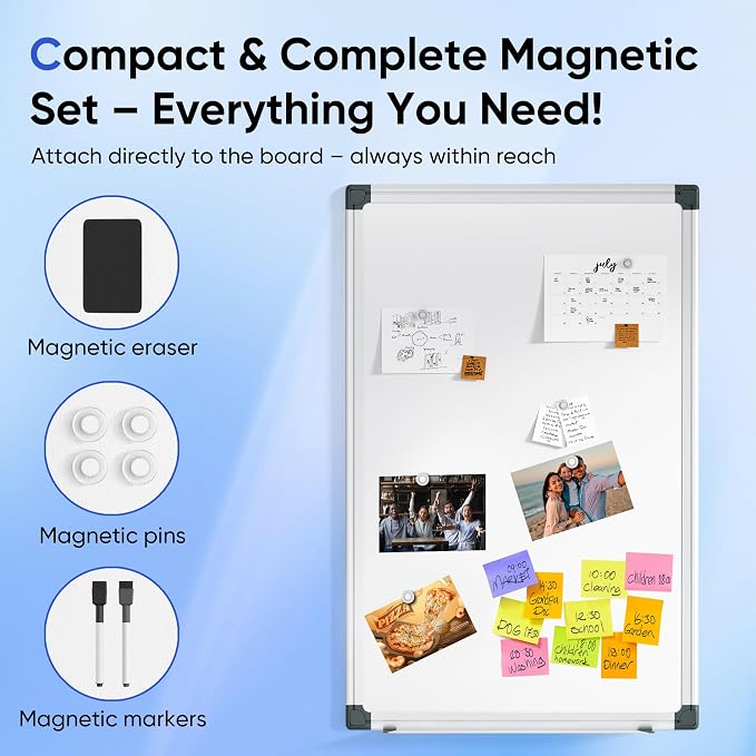 VUSIGN Magnetic White Board Hanging 36" x 24" for Wall, Dry Erase Board for Office, School, Home, Silver Frame, Includes Eraser, Markers, Magnets, Pen Tray