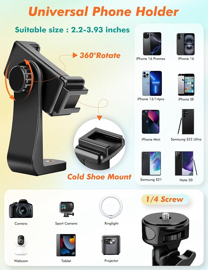 71" Tripod for iPhone, Phone Tripod Selfie Stick with Remote | Cell Phone Stand & Tall Travel Tripod for Recording Video Selfie Photo, Compatible with iPhone 17 16 15 14 Pro Max 13 Android