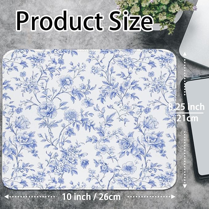 UTELKA Light Blue Floral Mouse Pad, Blue White Mousepad 10.2x8.2 | Blue And White Traval Mouse Pad, Flroal Desk Accessories, Aesthetic Mouse Pad, Chinoiserie Office Decor, Light Blue Desk Mat