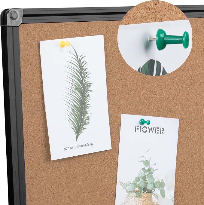 Extra Large Cork Bulletin Board 60" X 36", Foldable Notice Pin Board for Wall, Black Aluminum Framed 5'x3' Corkboard, Wall Mounted Noticeboard with 36 Push Pins for School, Home & Office