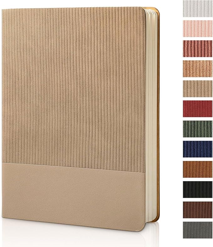 Lined Journal Notebook for Work College Ruled Notebook 5.79" x 8.27" A5 PU Leather Daily Journaling Notebook 216 Pages for Women Men Daily Writing Business School Travel Gift (Khaki)