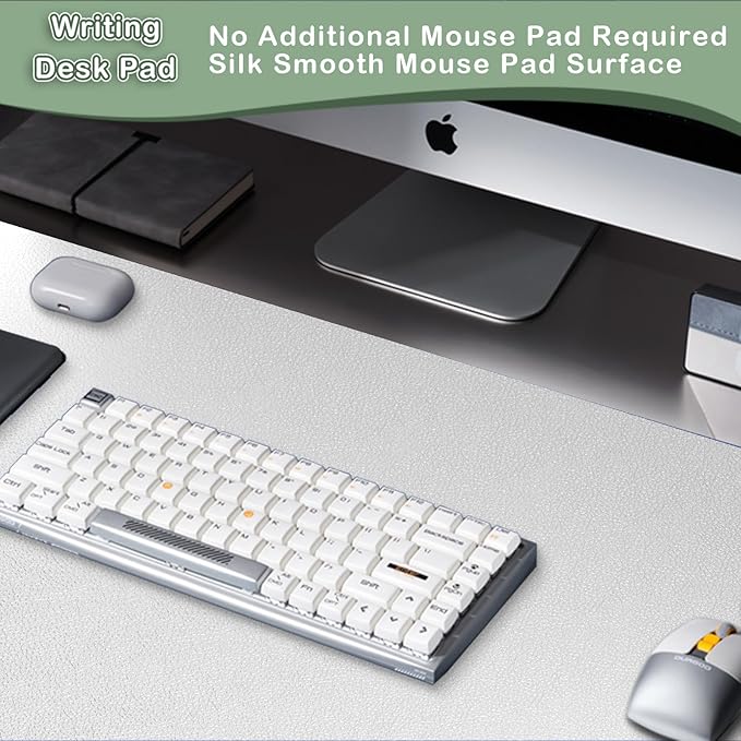 Boutilon Leather Desk Pad Protector,Non-Slip Mouse Pad,Laptop Desk Pad,Office Mouse Mat,Waterproof Leather Desk Blotter,Desk Writing Pad for Office and Home (S-Silver,24"x 14")