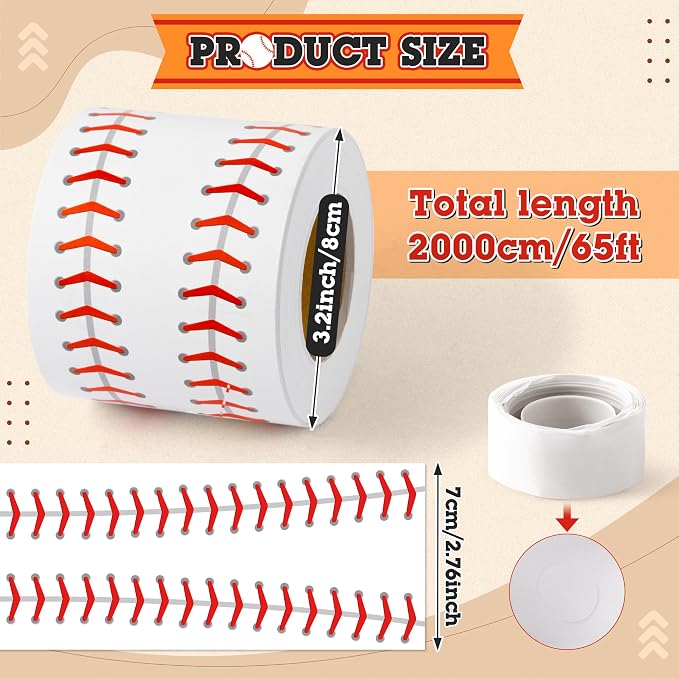 BeYumi Baseball Sport Border Trim - 65ft Back to School Baseball Patterned Straight Rolled Border Trim Red White Ball Sport Theme Bulletin Board Set Party School Classroom Chalkboard Wall Decoration