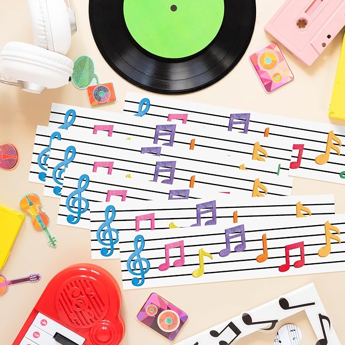 BeYumi Musical Notes Border Trim - 65ft Back to School Musical Notes Straight Rolled Border Trim Pastel Watercolor Bulletin Board Borders Music Themed School Classroom Office Chalkboard Party Decor