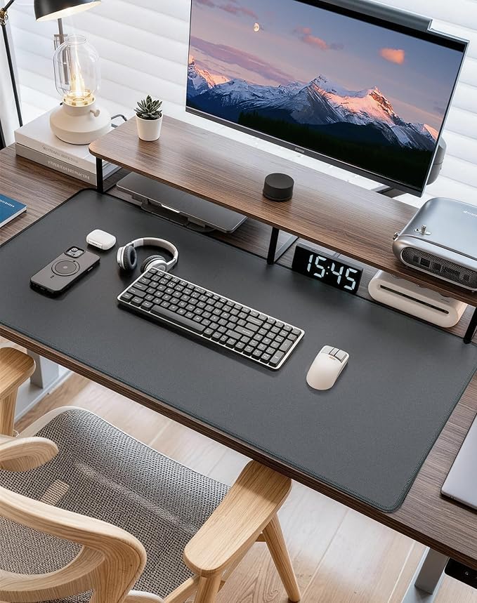 Waterproof Large Gaming Mouse Pad with Durable Stitched Edges, Non-Slip Rubber Base, Grainy Jacquard Mouse Mat Desk Pad for Home Office Gaming, 35.4''x15.7''x0.12'', Matte Gray