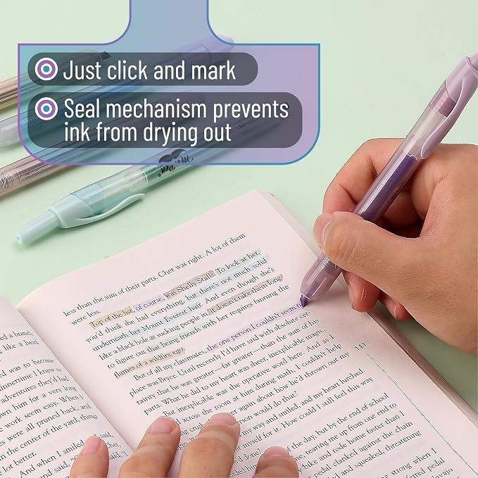 Mr. Pen- Retractable Highlighters, 6 Pack, Muted Pastel Colors | Chisel Tip Highlighter Marker Set, Click Highlighter Markers for Classroom, Journaling, Study Supplies