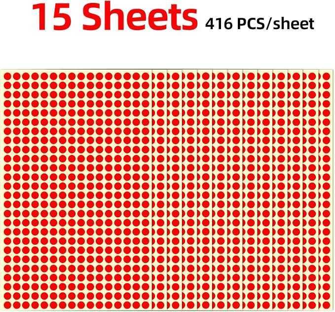 6240 PCS Small Dot Stickers 1/4" Round Circle Stickers Tiny Red Color Coding Labels Mini Sticker Strong Adhesion for Office, Home, Classroom (Red, 1/4" (6 mm))