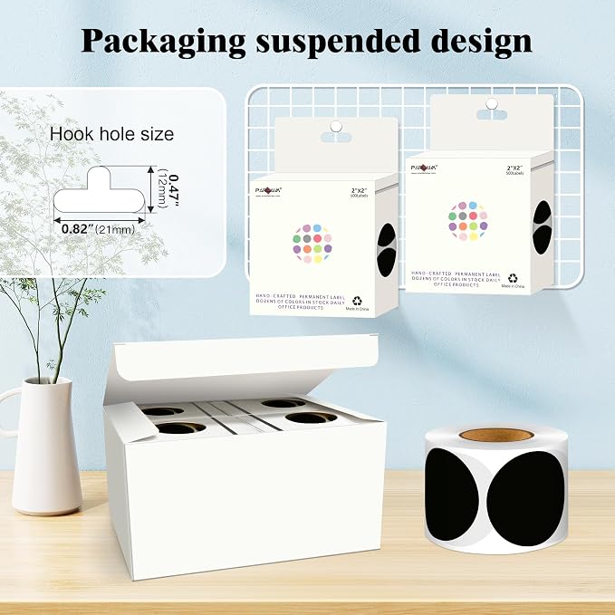 PARLAIM 2 Inch Round Adhesive Color-Code Dot Stickers,4Rolls/2000 per Rolls dots Label Dispenser Box, Circle Stickers Label Inch Coding Labels (Black)