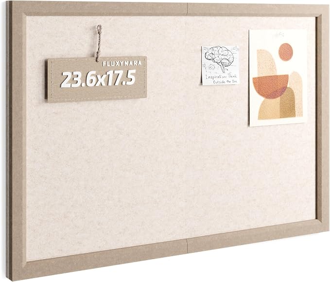 Fluxynara 23.6" x 17.1" Felt Frame Bulletin Board, Oatmeal | Cork Board Alternative with 12 Removable Adhesive Tabs, Foldable Pin Board for Wall, Home, Office, Classroom & Dorm