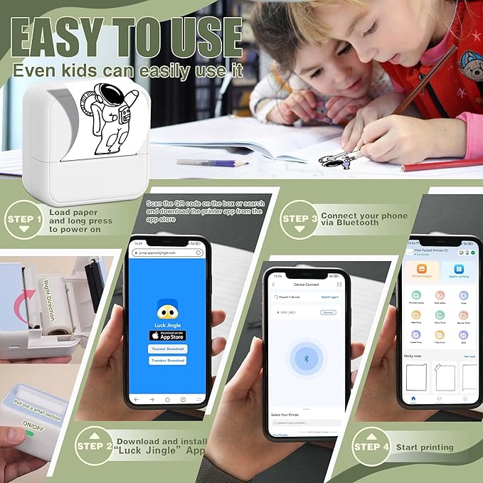 KEEPHOPE Label Maker Machine with 6 Tapes, Thermal Label Maker, Portable Mini Bluetooth Label Printer with Clear Tape for Home, Kitchen, School White