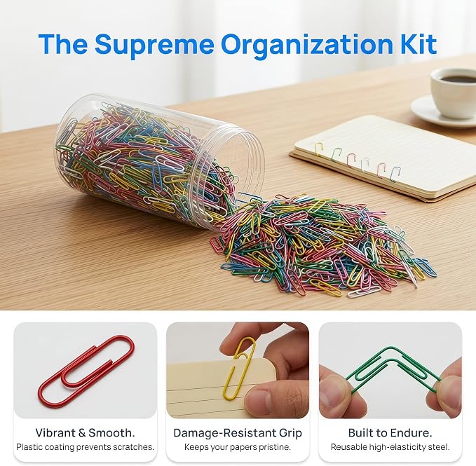 1600 PCS Paper Clips and Binder Clips Medium Size, Colored Paper Clips for Office Supplies, Colorful and Durable, Use for School Home (Multicolored, 1.3 inch)
