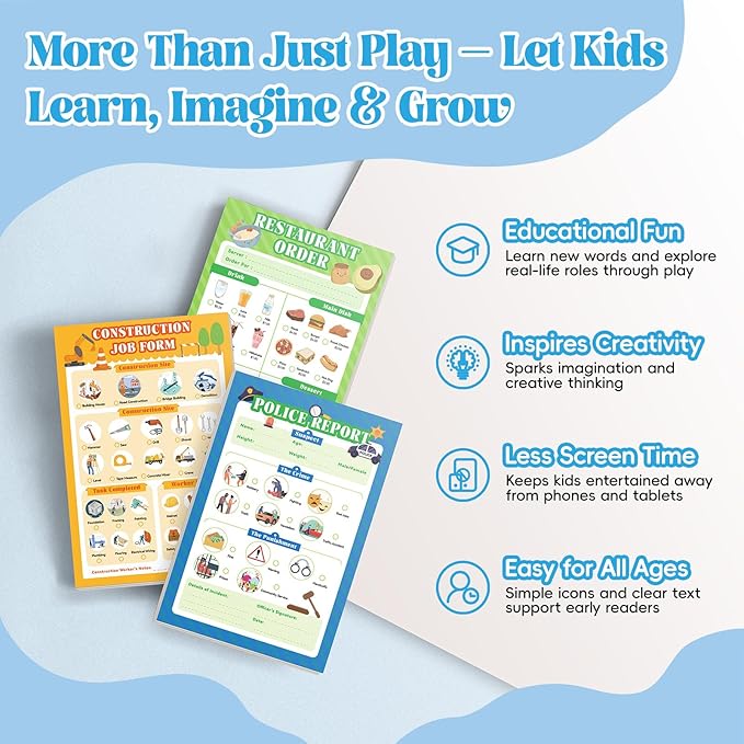 6 Pack Kids Pretend Play Notepads, 40 Pages Kids Playtime Pads, 4'' x 6'' Boys Theme Imaginative Role Play Activity Pads