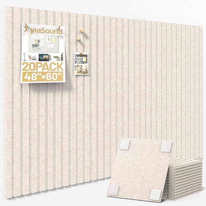 Large Cork Board for Walls 20 Pack Bulletin Board with 100 Adhesive Tabs | 48" x 60" Alternative CorkBoard for Pictures Photos, Felt Push Pin Boards Tiles for Office Classroom Wall Decor - Ivory