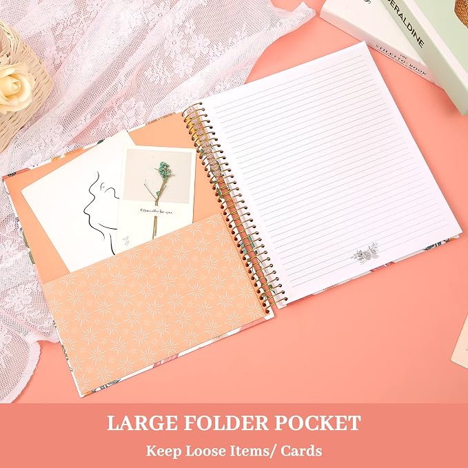 CAGIE Hardcover Spiral Notebook 8.5 x 11 for Women, College Ruled | with Large Pocket, Ruler, Aesthetic Floral Note Book Spiral Bound Notebooks for Work Note Taking Writing School, 200 Pages