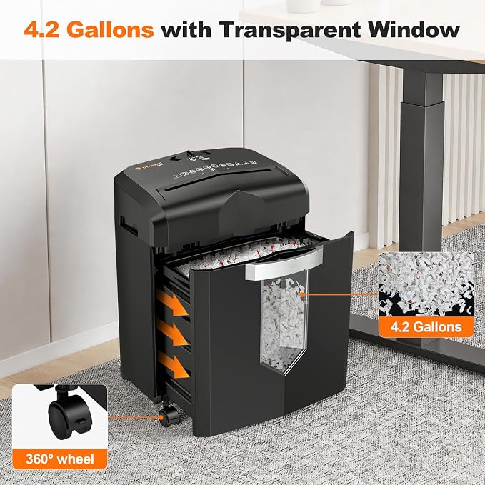 Bonsaii 12-Sheet Micro Cut Heavy Duty Paper Shredder for Home Office | Jam-Proof System, P-4 Security Level, Shreds CD/Cards/Staples, 4.2Gal Pullout Bin with Casters, Quiet Shredder C266-B