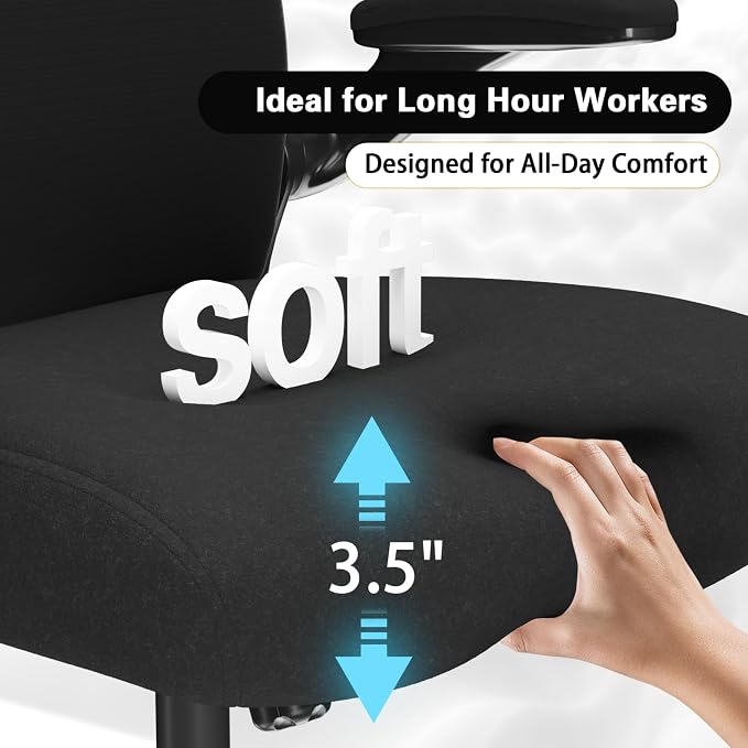 Ergonomic Home Office Chair, 4-Way Lumbar, Thick Cushion, 330LBS | Adjustable Lumbar (up/down/in/out), Rocking Mesh Back, Flip-up Arms, Easy Assembly, Ideal for home offices & small workspaces