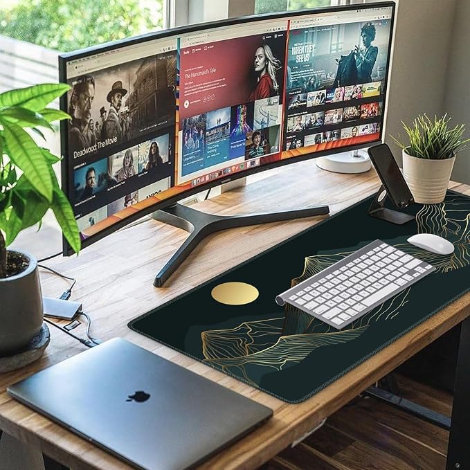 iCasso Large Mouse Pad, XXL Green Mousepad,A-Mountain Cyan Extended | Stitched Edges and Stable Rubber Base, Keyboard Mat Desk Pad for Work, Home