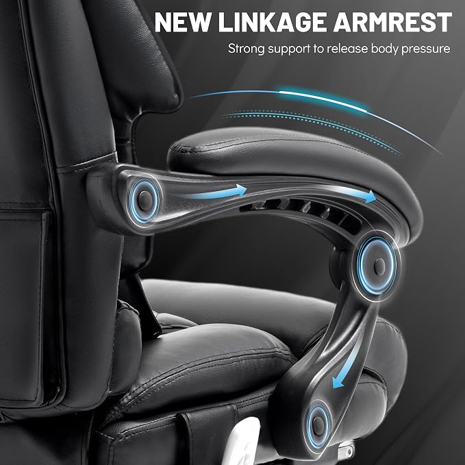 Office Chair with Foot Rest,3D Kneading Massage & Heat Executive Office Chairs for Heavy People,500LBS Big and Tall Office Chair,Ergonomic Reclining Desk Chair,Dual-Use Pillow,Home Office,Black