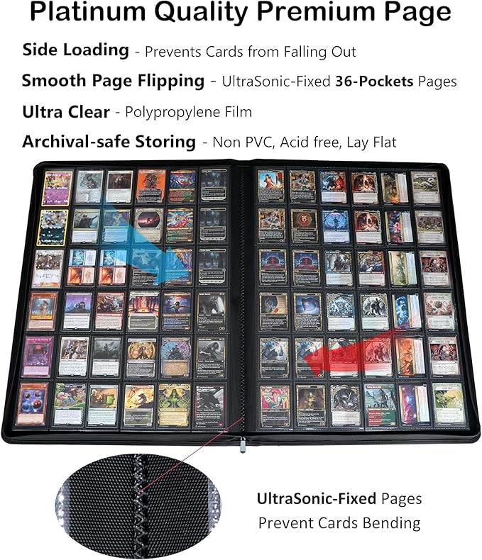 Rayvol Premium 2300 Pockets Card Binder, Large 36-Pocket 2000+ Ringless Trading Card Album - Side Loading UltraSonic-362304 Tech Zip Binder for TCG
