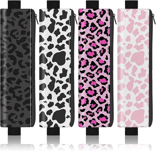 4 Pack Elastic Pen Holder for Notebook, Prints Pen Pouch with Elastic Band and Zipper, Leather Pen Holder for Planners, Journals, Book