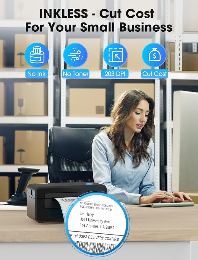 iDPRT Bluetooth Thermal Shipping Label Printer for Phone, 4x6, Supports Windows/Mac/iOS/Android, Ideal for Small Business and Shipping Packages (Renewed)