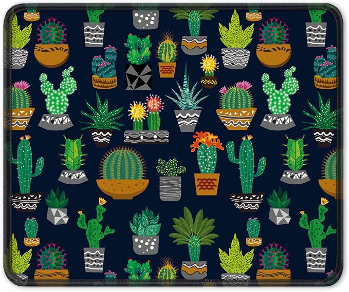 Auhoahsil Mouse Pad, 12 x 10 in Cactus Theme Computer Mouse Pad for Desk, Premium-Textured Non-Slip Rubber Stitched Edges Waterproof Square Mouse Mat for Gaming Work Wireless Mice, Black