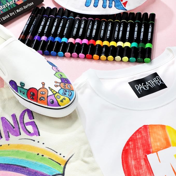 Pagather Fabric Markers, 40 Colors Dual Tip Pens for Clothes | For T-Shirts, Tote Bags, Canvas, Shoes & DIY Fabric Projects, Create Detailed Designs and Creative Patterns