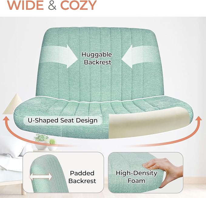 Orange Factory Criss Cross Chair No Wheel Wide Cross Legged Office Desk Vanity Chair Comfy Fabric Armless Adjustable Swivel for Home Computer Task (Mint No Wheel, Classic Fabric)