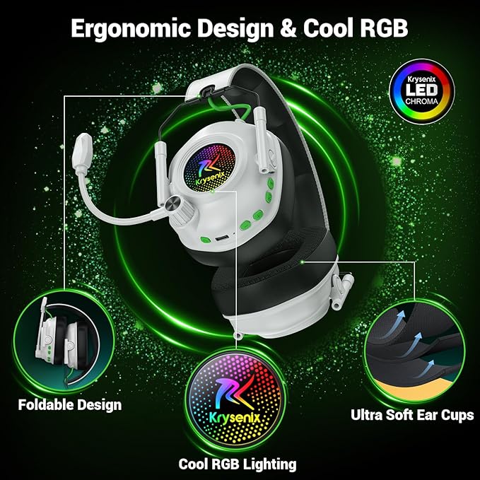 Wireless Gaming Headset for Xbox Series X|S, Xbox One, PC, PS5, PS4, Mac, Switch, 2.4 GHz Wireless & Bluetooth 5.4 Gaming Headphones with Noise Canceling Microphone, 50Hr Battery, 50mm Drivers-White