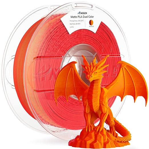 AMOLEN Matte PLA 3D Printer Filament - Dual Color Red Gold Filament, Smooth Finish Color Change 3D Printing Filament 1.75mm, 1KG/2.2lb