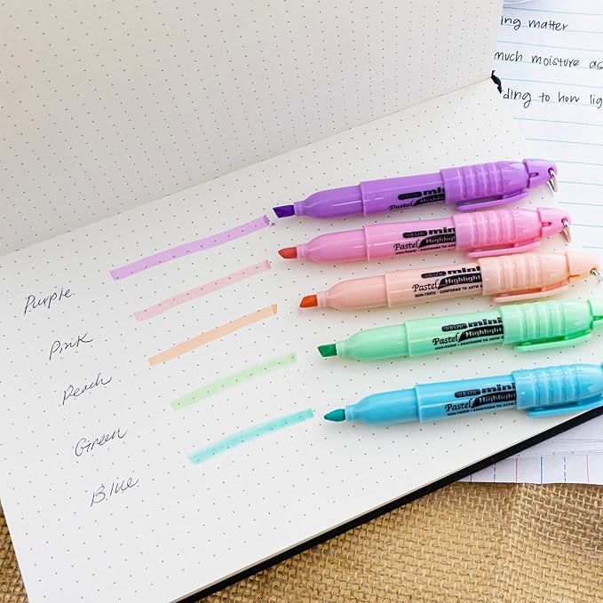 BAZIC Products Mini Highlighter Pen Pastel Color, Chisel Tip Broad Fine Line Highlighters Unscented (5/Pack), 1-Pack