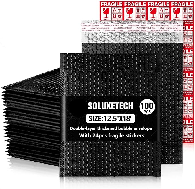 Large Bubble Mailers 12x18'' 30 Pack and 24PCS Fragile Stickers Black Thick Waterproof Padded Poly Envelopes Bubble Wrap Mailers Self Seal Shipping Bag for Small Business Shipping Envelope Mailers #5
