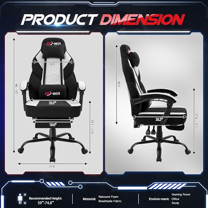 Gaming Chair for Adults with Footrest & Massage Lumbar Support, Ergonomic High Back Gamer Chair, Adjustable Swivel Computer Gaming Chairs with Headrest and Linkage Armrests,Black