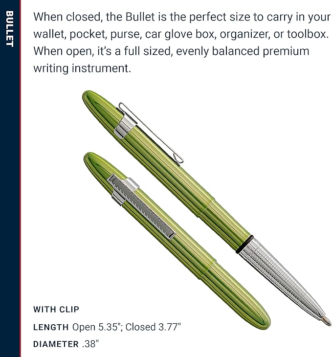 Fisher Space Pen Aurora Borealis Lime Green Bullet Pen, Pressurized Ballpoint Pen, Compact, Writes Upside Down, Extreme Temperatures, Black Ink, Medium Point, Pocket Clip, Gift Box, Made in USA