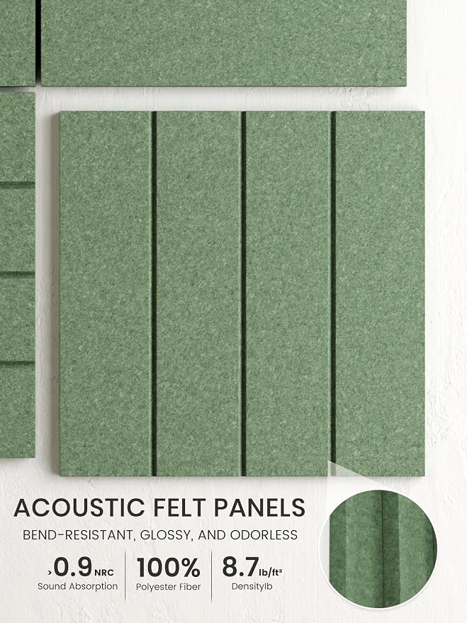 Bumusty 36" x 24" Large Cork Board Alternative, Moss Green | 6-Pack Felt Bulletin Board Tiles, 60 Adhesive Tabs, 30 Pushpins, Home, Office, Classroom, Vision Board