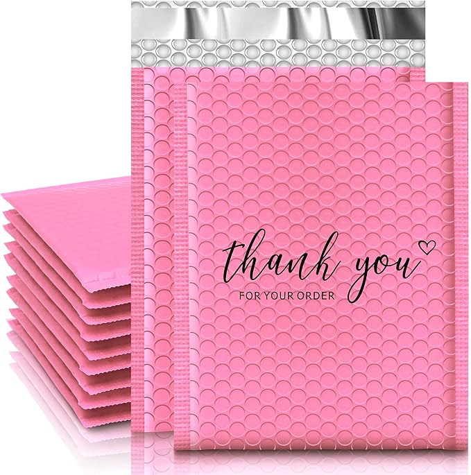 JinRuiKJ Bubble Mailers 8.5x12" 25 Pack, Padded Envelopes, Strong Adhesion Padded Mailers, Cushioning Padded Shipping Envelopes for Jewelry, Makeup - Pink